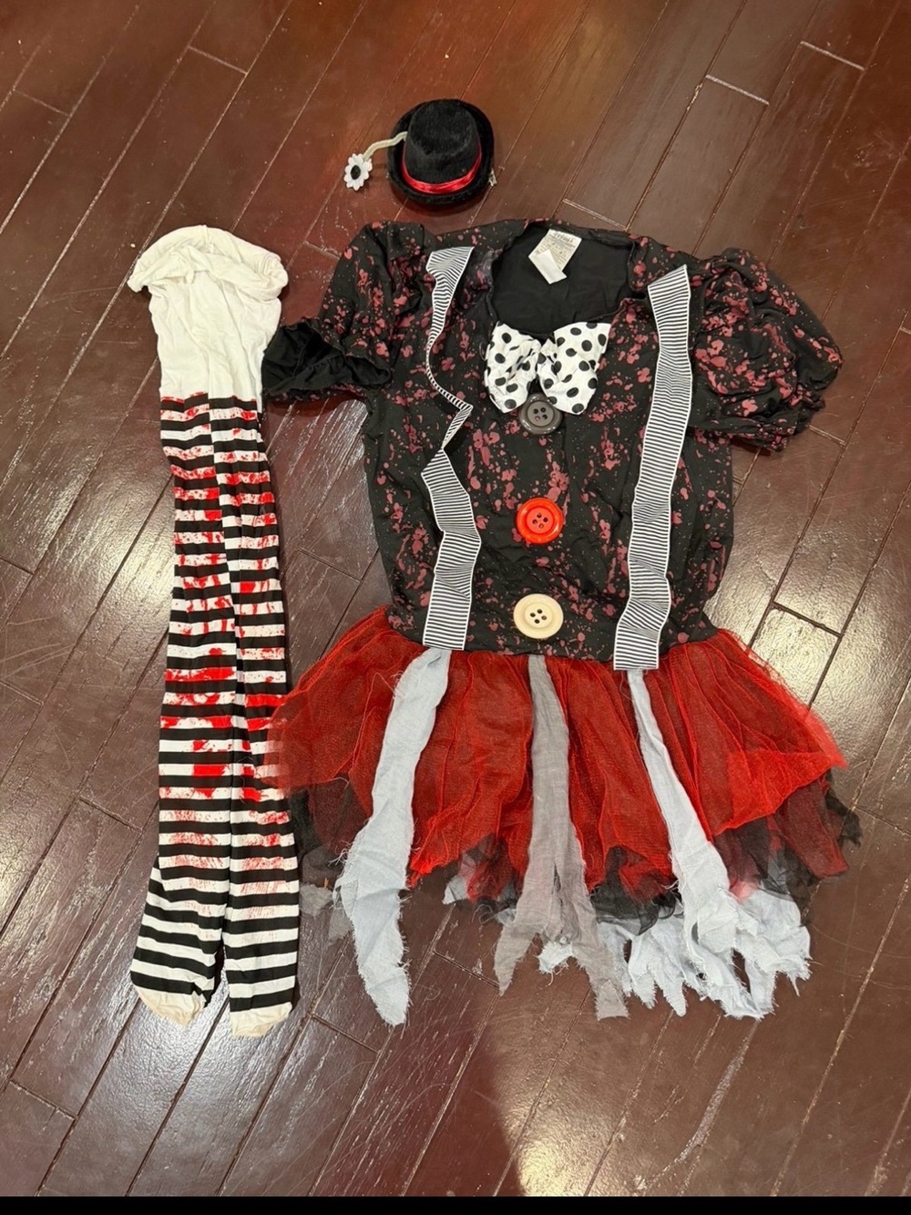 Women Black & Red Clown Costume with Polka Dot Bow - Brand Unknown